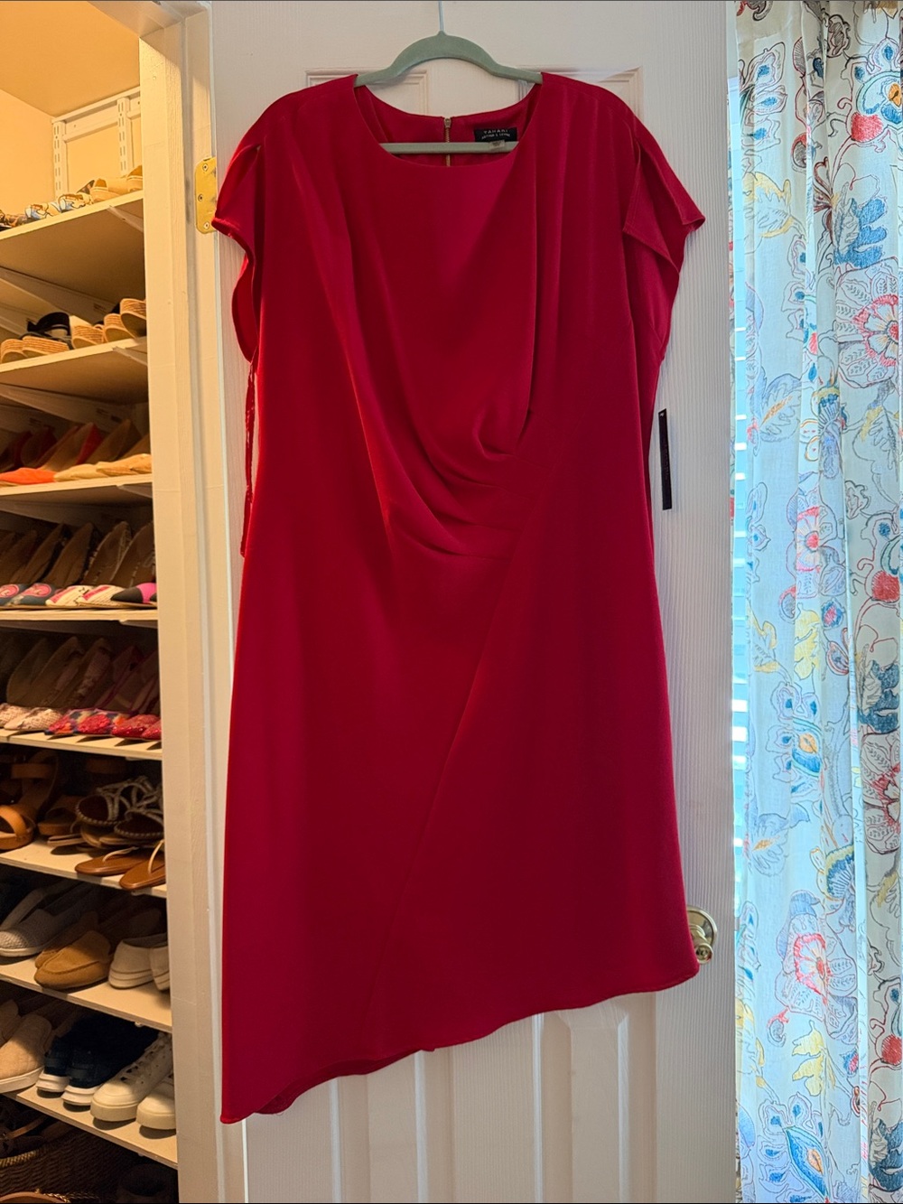 Tahari Fuchsia Draped Midi Dress